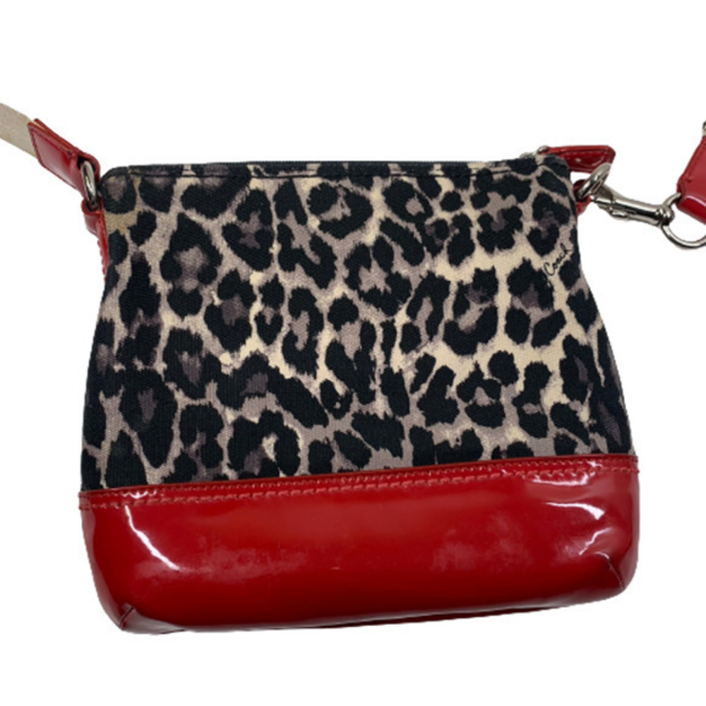 COACH Ocelot & Red Patent Leather Swingpack Crossbody Mini Purse - Picture 6 of 13